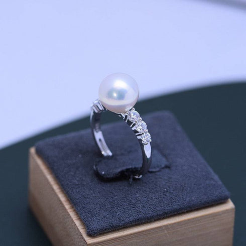 9-10mm Freshwater Pearl & Shine CZ Ring - House Of Pearls